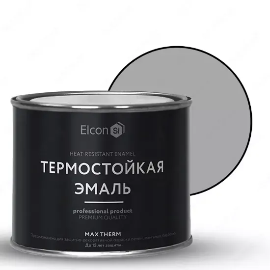 Термостойкая универсальная эмаль "Elcon" Max Therm, 0.4 кг (Серебристая). rasm