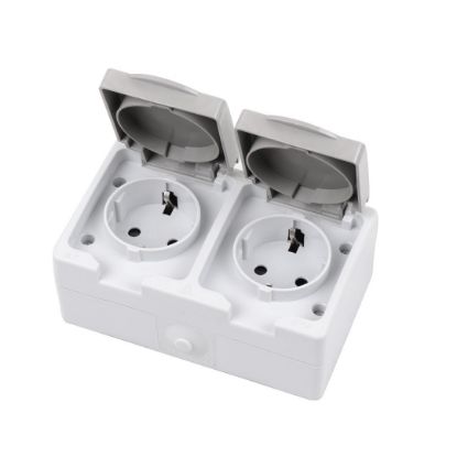 Изображение Розетка двойная с крышкой для открытой установки Lezard IP54, белая