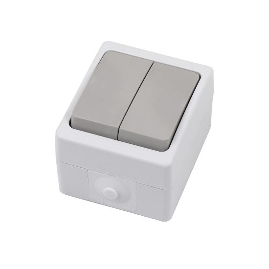 Picture of Выключатель двухклавишный для открытой установки Lezard IP54, белый