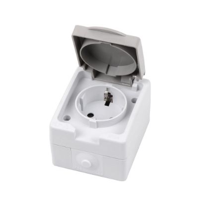 Изображение Розетка одинарная с крышкой для открытой установки Lezard IP54, белая