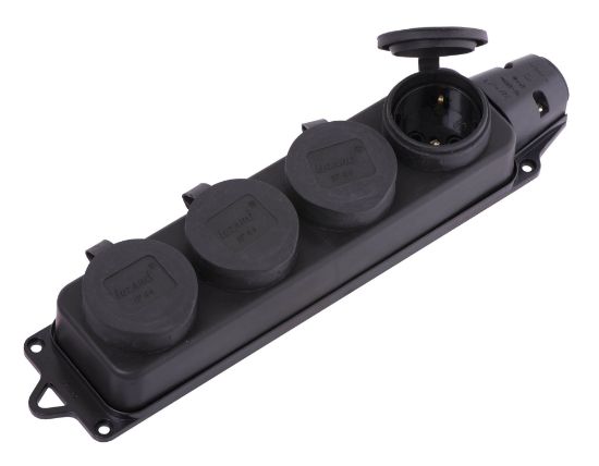 Изображение Розетка наруж. уст-ки 4-ая с заглушками 2Р+РЕ 1х16А 220-240V (каучук)