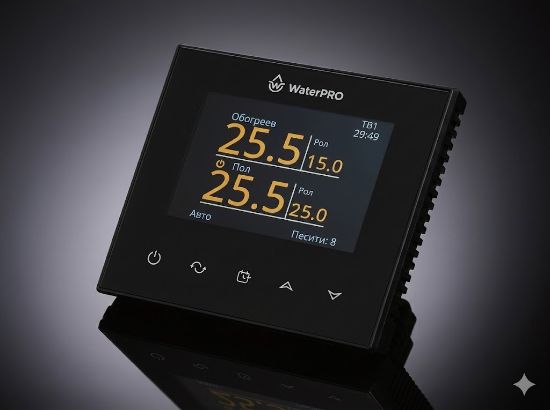 Изображение Двухконтурный комнатный термостат с Wi-Fi (c внешним датчиком) (5037) Чёрный с Wi-Fi (100)