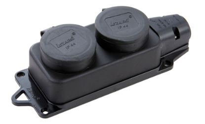 Изображение Двойная Влагозащищенная Розетка с Заслонкой - 2P+PE 16A 220-240V (Резина)