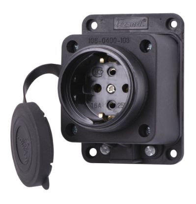 Изображение Уличная прямая розетка с крышкой - 2P+PE 16A 220-240V (Резина)