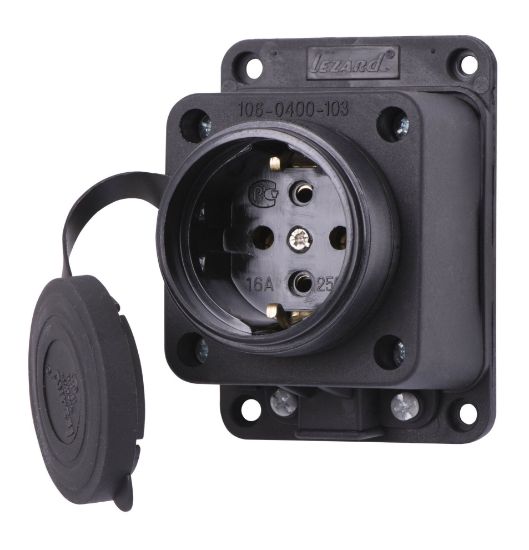 Изображение Уличная прямая розетка с крышкой - 2P+PE 16A 220-240V (Резина)