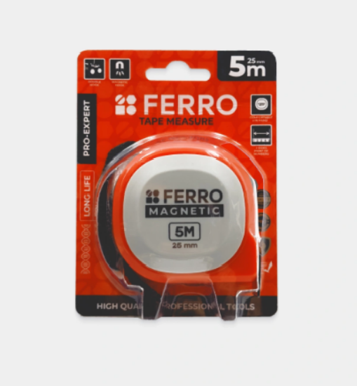 Изображение Рулетка FERRO – измерительный инструмент для строительных и бытовых работ.